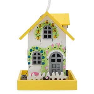 Radiant Treasures Wooden Flower Cottage Handmade Birdhouse in White & Yellow